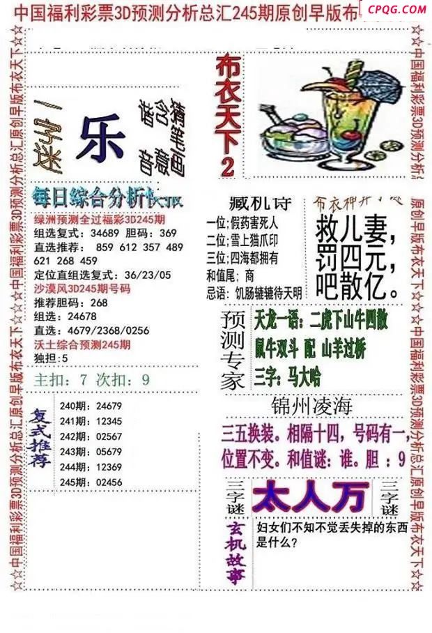 早版布衣2025245期3d图谜