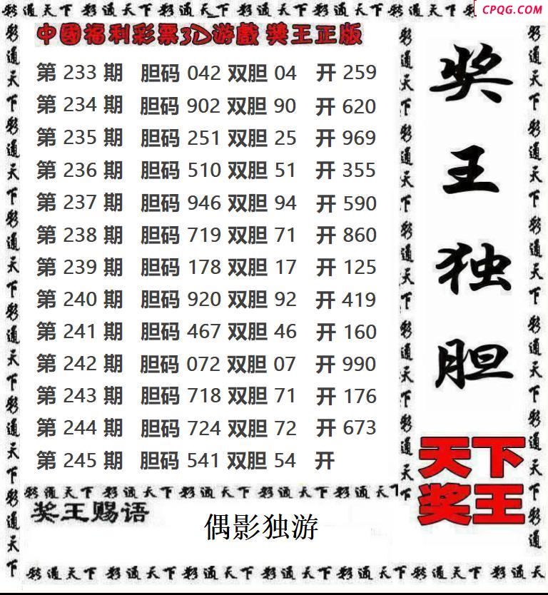 天下奖王2025245期3d图谜