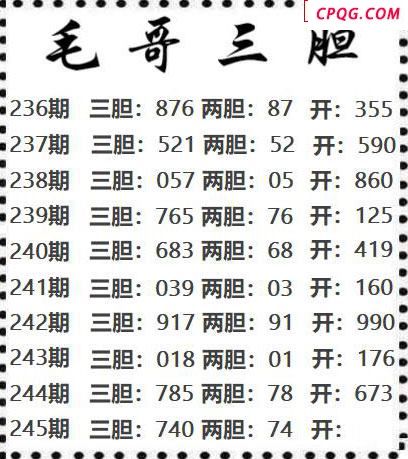 毛哥三胆2025245期3d图谜