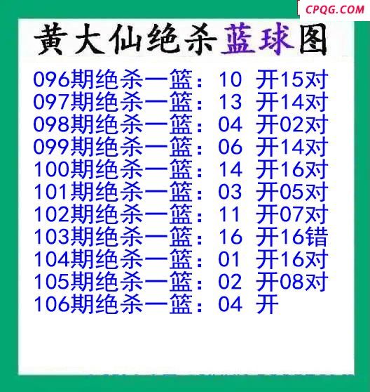 黄大仙杀蓝球106期双色球图谜