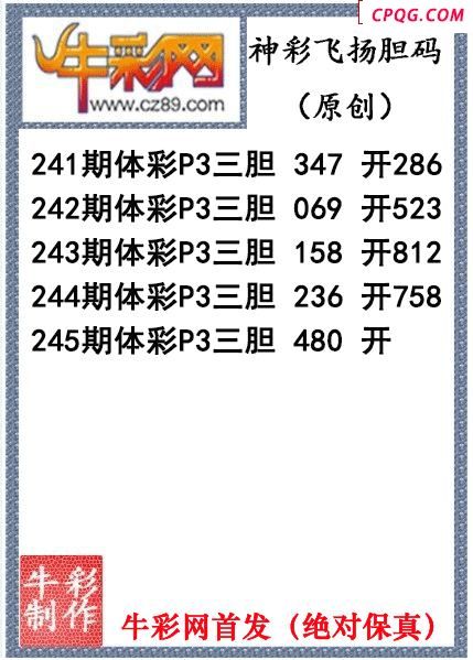 神彩飞扬三胆245期体彩P3图谜（原创）