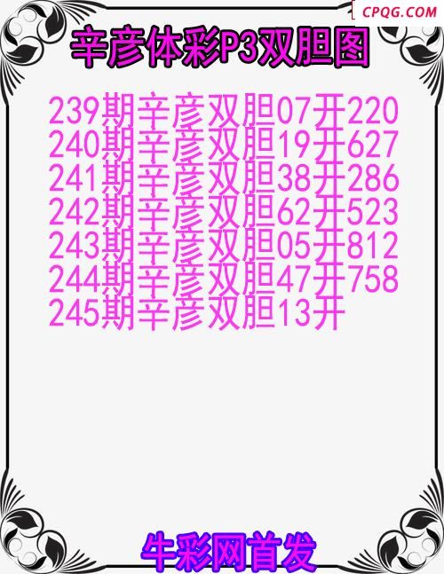 25年245期辛彦体彩P3双胆图