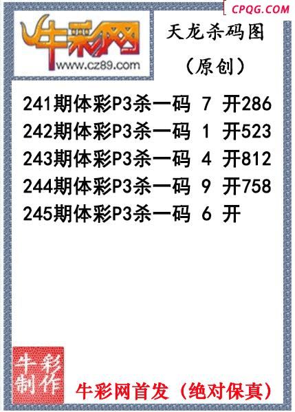天龙杀码245期体彩P3图谜（原创）