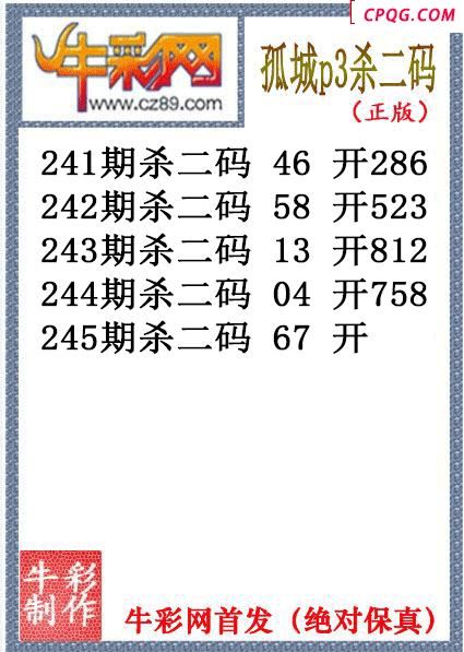 孤城杀码245期体彩P3图谜（原创）