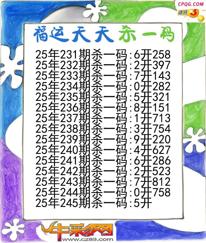 福运天天杀一码245期体彩P3图谜