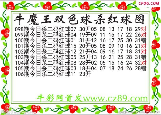 牛魔王杀两码红球106期双色球图谜