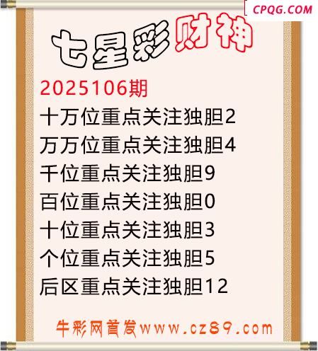 七星彩2025年106期财神独胆图迷