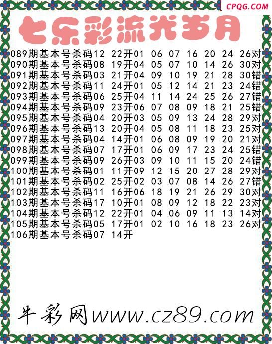 七乐彩2025106期流光岁月杀码图谜