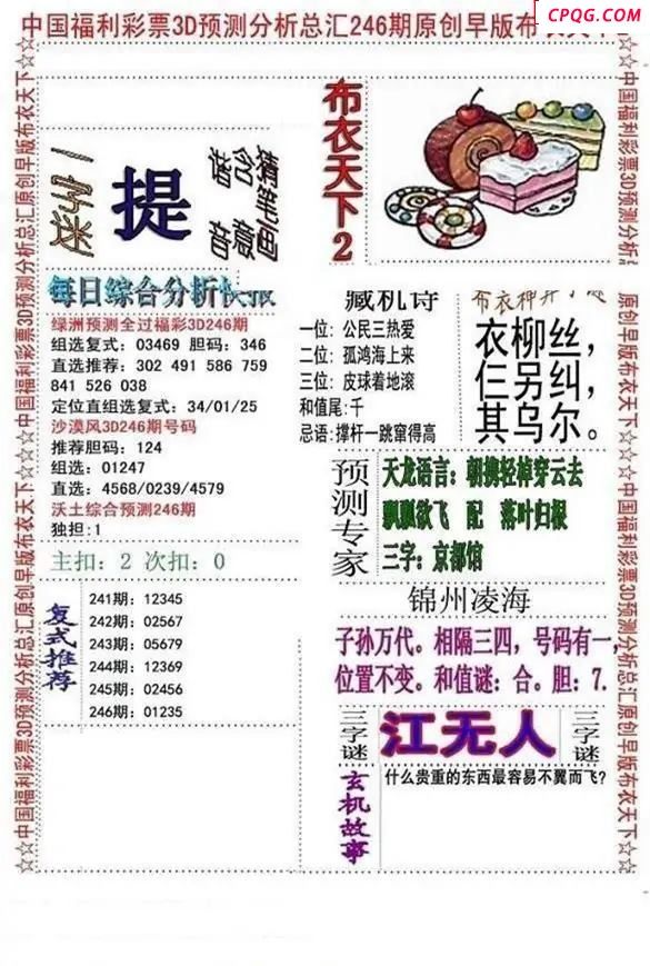 早版布衣2025246期3d图谜