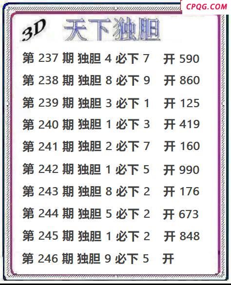 天下独胆2025246期3d图谜