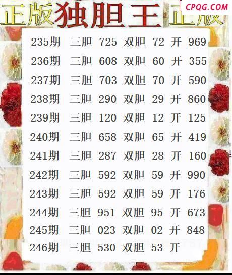 正版独胆王2025246期3d图谜