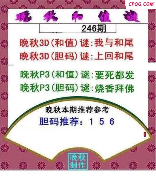 晚秋和值谜2025246期3d图谜