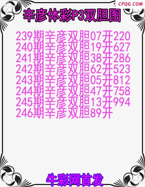 25年246期辛彦体彩P3双胆图