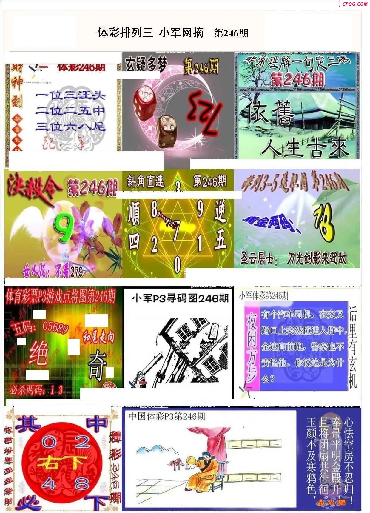 小军网摘25年246期体彩P3彩报图谜