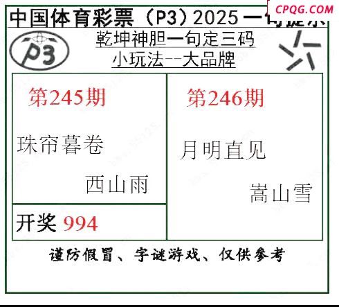 乾坤一句定三码25年246期P3图谜