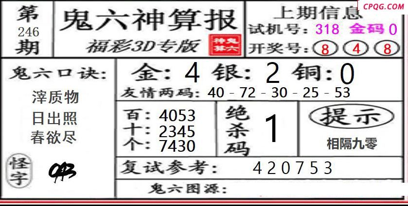 鬼六神算2025246期3d图谜