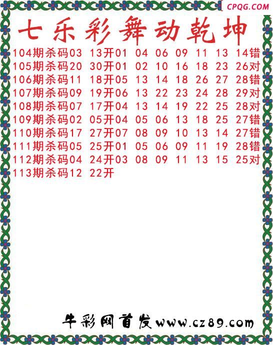 七乐彩2025113期舞动乾坤图谜