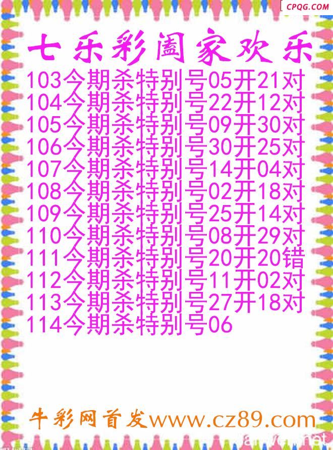 七乐彩2025114期阖家欢乐图谜
