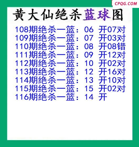 黄大仙杀蓝球116期双色球图谜