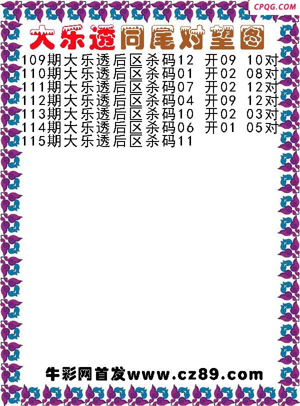 大乐透2025115期同尾对望后区杀号图谜