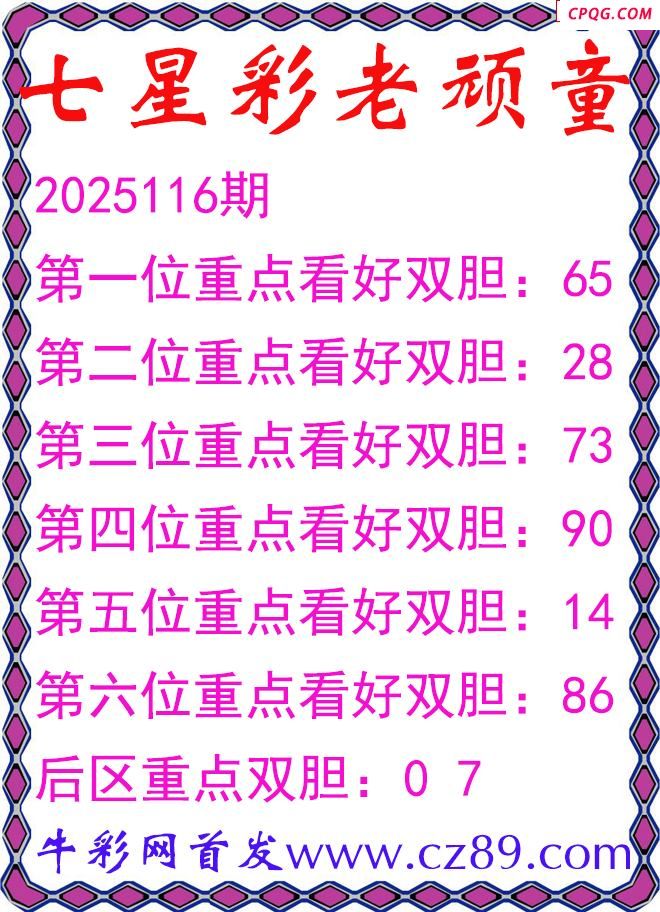 七星彩2025116期老顽童双胆图谜