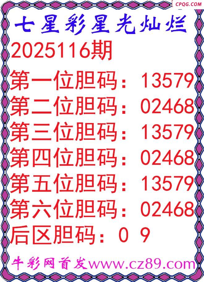 七星彩2025116期星光灿烂五码图谜