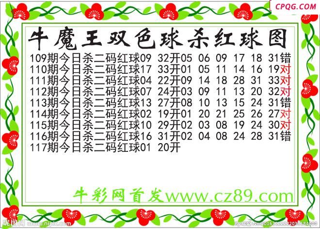牛魔王杀两码红球117期双色球图谜