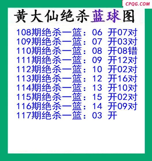 黄大仙杀蓝球117期双色球图谜